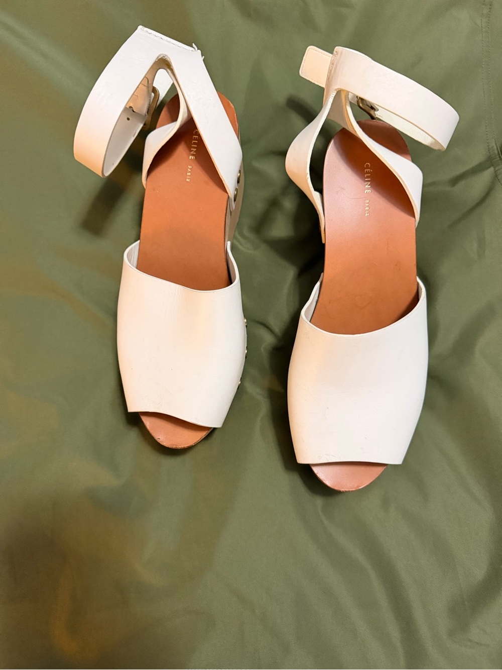 Celine White Leather Open-Toe Ankle-Strap Sandals